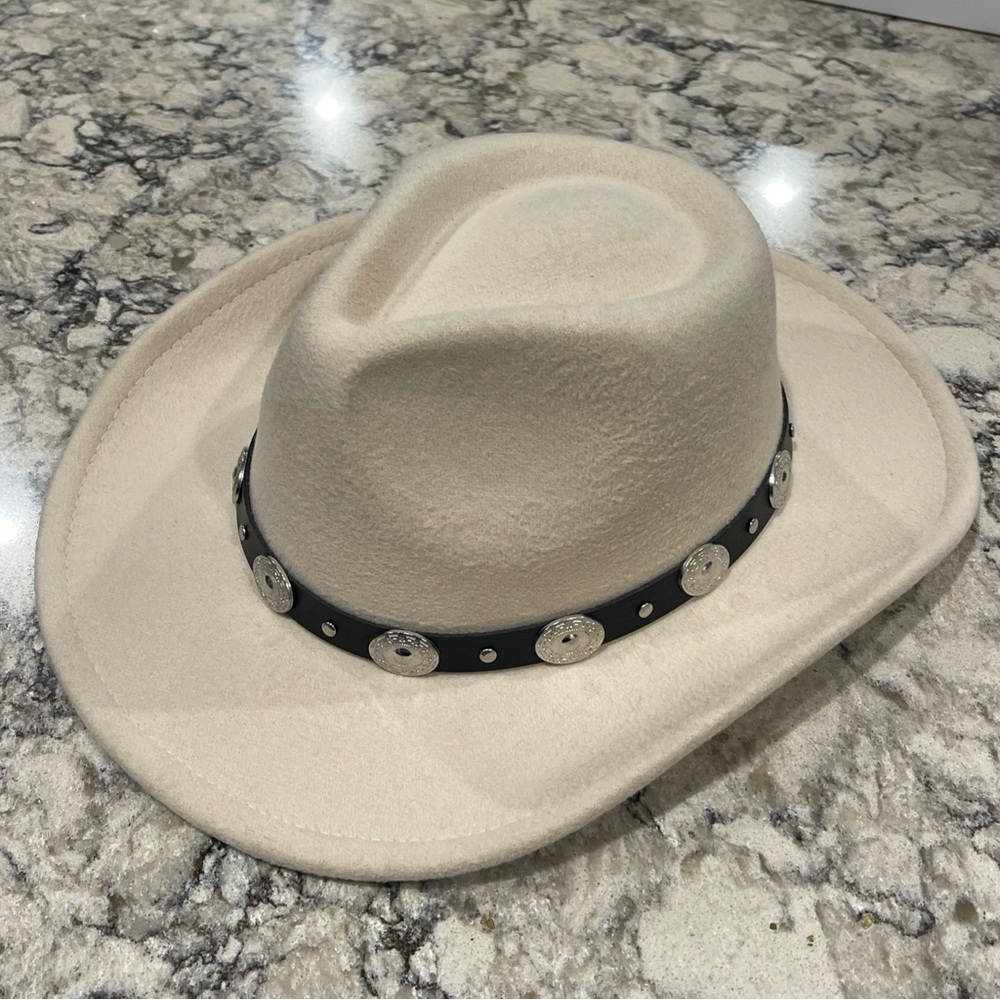 Ivory Western Hat with Silver Concho Band,Polyester Cotton blend, adjustable